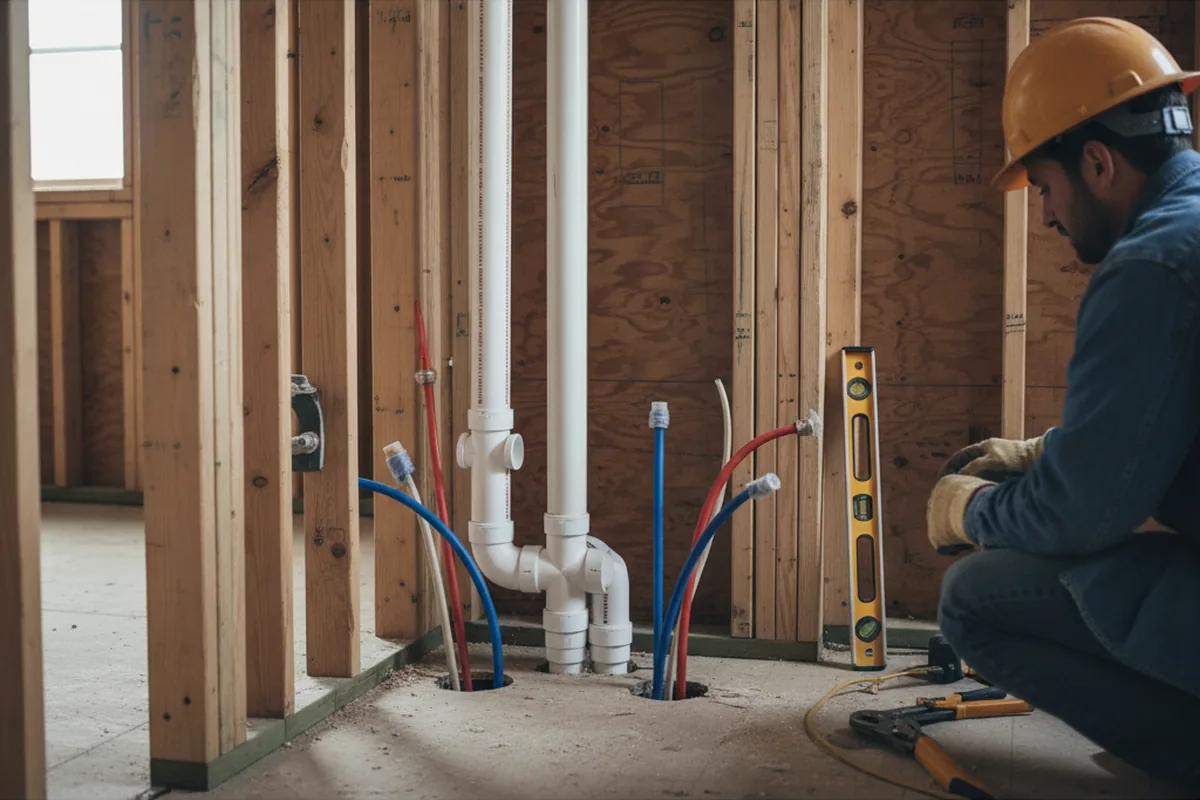 Drain and supply rough-in during Sump Pump Repair in Lake Station